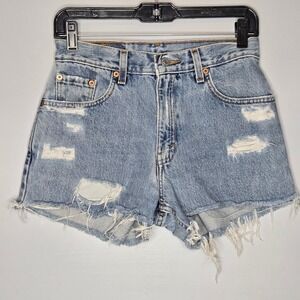 Vintage y2k Levi's 550 Distressed Cut Off Denim Shorts High Waisted Light Wash 7